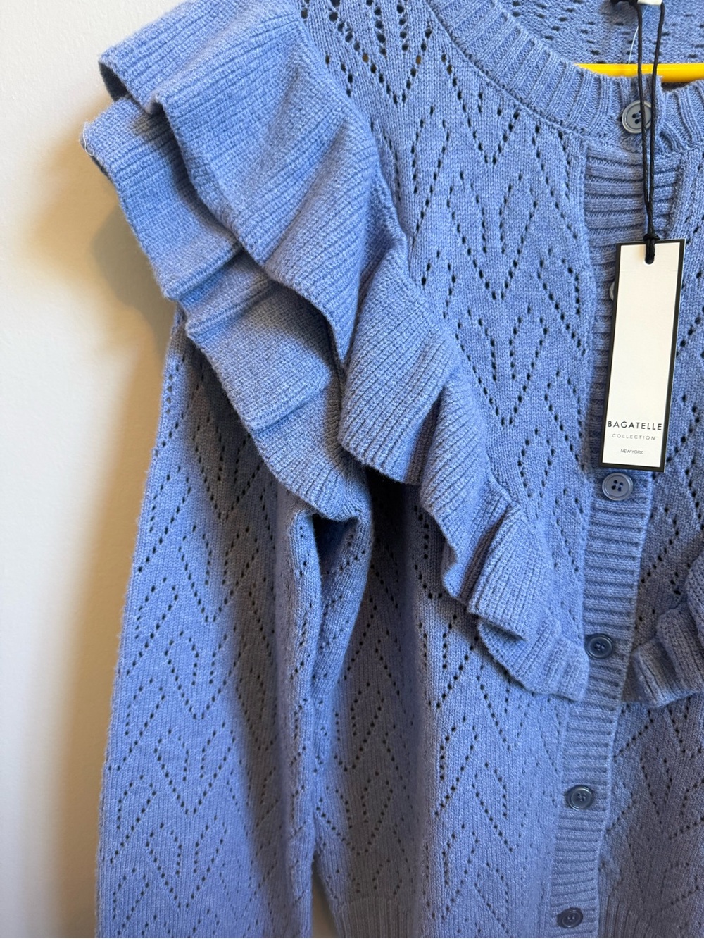 bagatelle Lavender Blue Ruffle Pointelle Cardigan - Picture 4 of 5